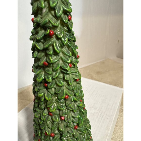 2 Christmas Tree Decor Frosted Satin Art Glass 6" Resin Tree w/ Holly Berries 8" - Picture 8 of 11